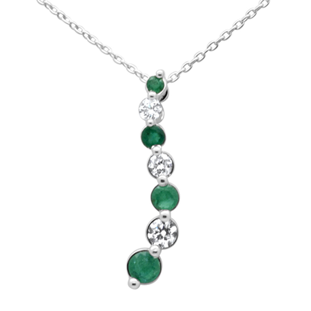 SPECIAL! .47ct G SI 14K White Gold Diamond & Green Emerald Gemstone Pendant Necklace 18" Long