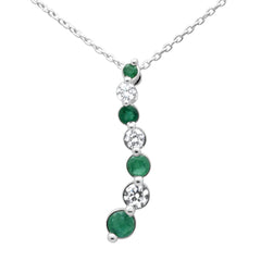 SPECIAL! .47ct G SI 14K White Gold Diamond & Green Emerald Gemstone Pendant Necklace 18" Long
