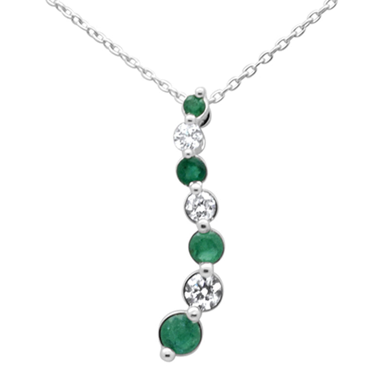 SPECIAL! .47ct G SI 14K White Gold Diamond & Green Emerald Gemstone Pendant Necklace 18" Long