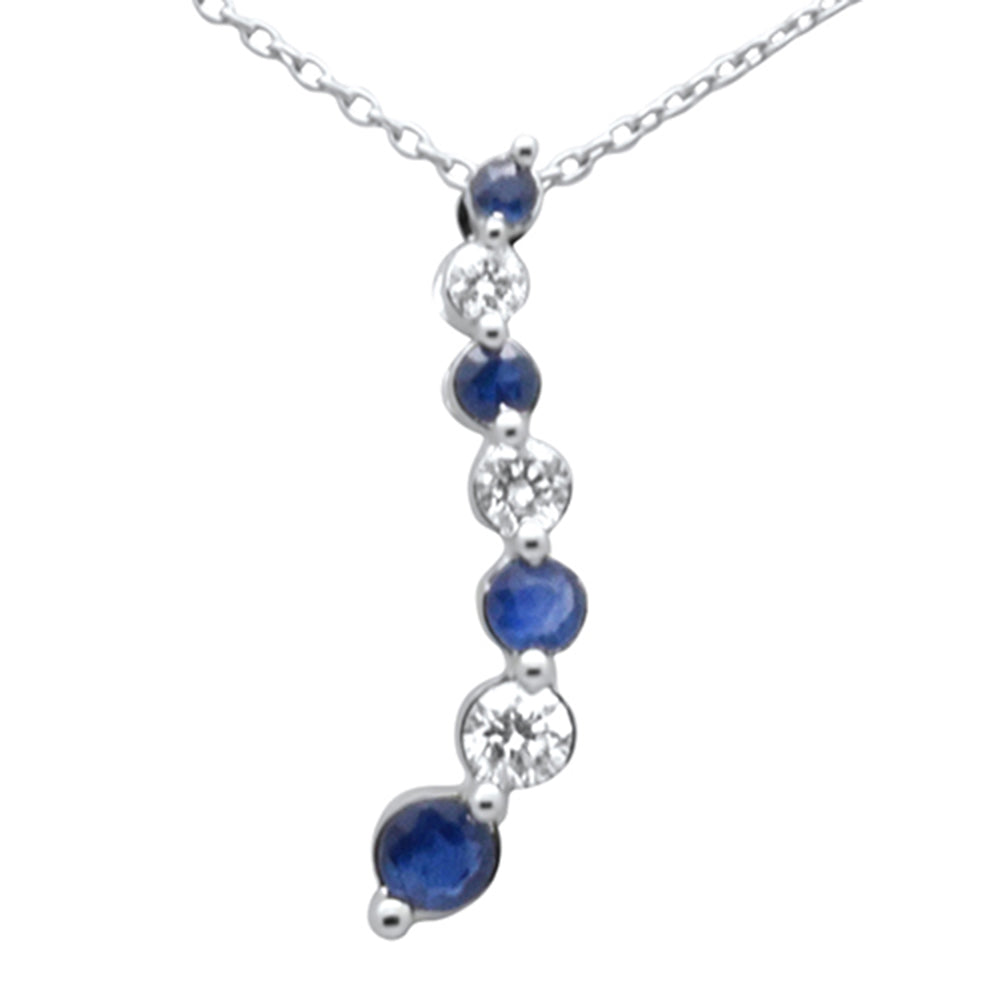 SPECIAL!.21ct, .42ct G SI 14K White Gold Diamond & Blue Sapphire Gemstones Pendant Necklace 18" Long Chain