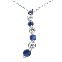 SPECIAL!.21ct, .42ct G SI 14K White Gold Diamond & Blue Sapphire Gemstones Pendant Necklace 18" Long Chain