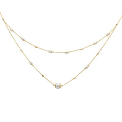 SPECIAL!.20ct G SI 14K Yellow Gold Diamond Double Chain Pearl Pendant Necklace 16+2" Long
