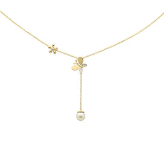 DIAMOND CLOSEOUT! .05ct G SI 14K Yellow Gold Diamond Butterfly Pearl Pendant Necklace 18" Long Chain