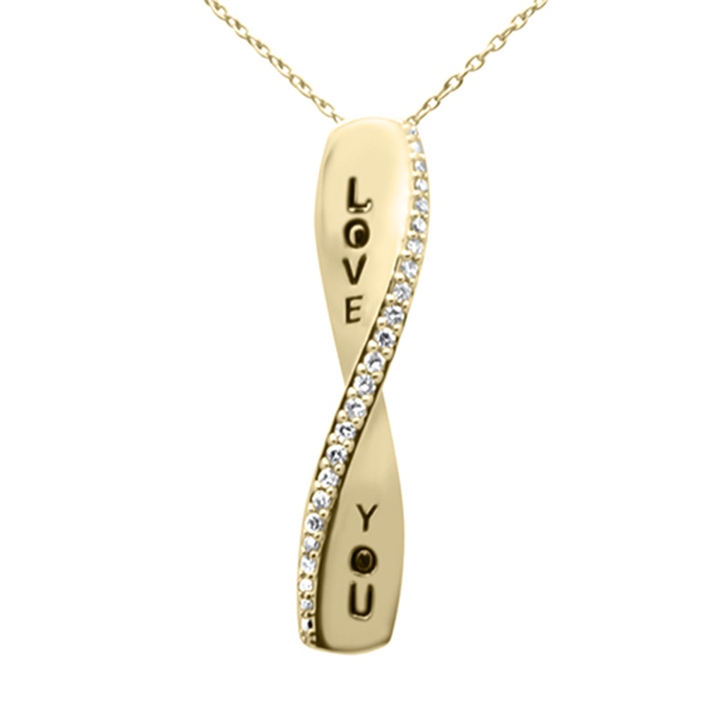 SPECIAL!.13ct G SI 14K Yellow Gold Diamond "Love You" Engraved Pendant Necklace 18" Long Chain