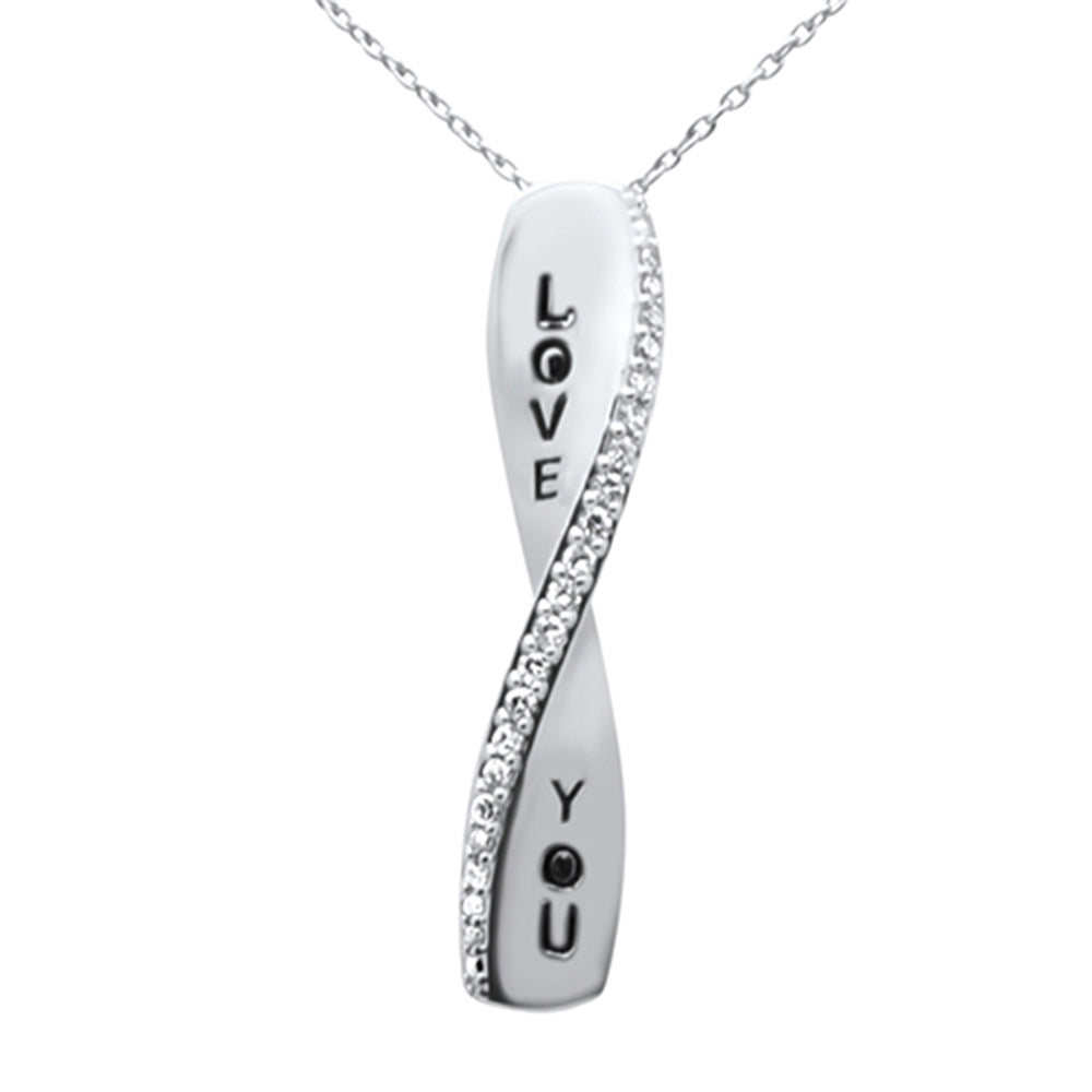 SPECIAL!.13ct G SI 14K White Gold Diamond "Love You" Engraved Pendant Necklace 18" Long Chain