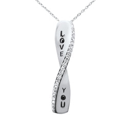 SPECIAL!.13ct G SI 14K White Gold Diamond "Love You" Engraved Pendant Necklace 18" Long Chain