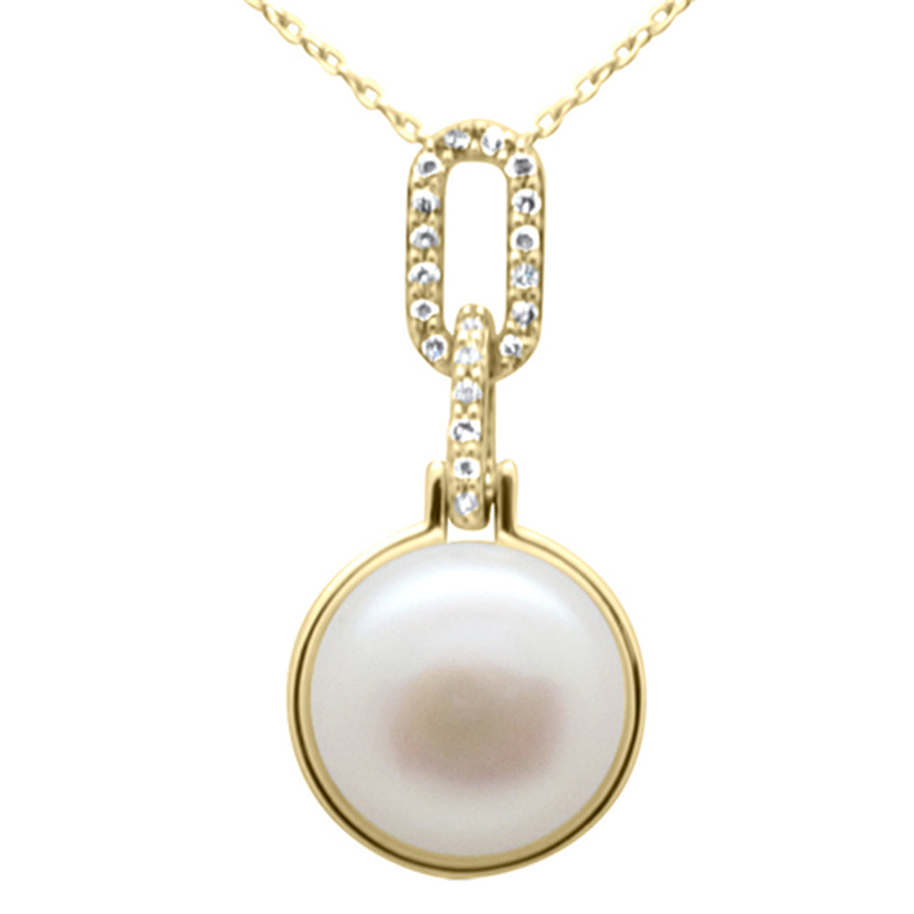 SPECIAL!.10ct G SI 14K Yellow Gold Diamond Pearl Pendant Necklace 18" Long Chain
