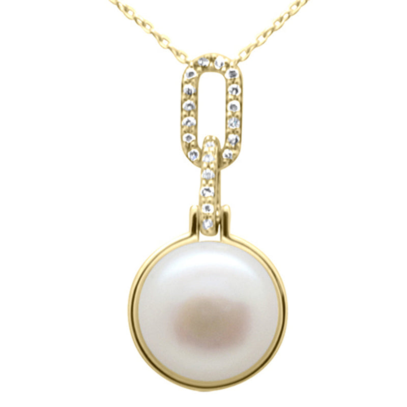 SPECIAL!.10ct G SI 14K Yellow Gold Diamond Pearl Pendant Necklace 18" Long Chain