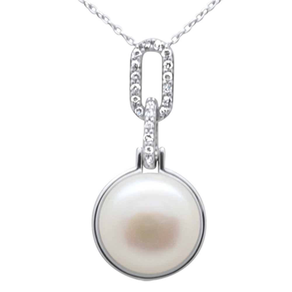 SPECIAL!.10ct G SI 14K White Gold Diamond Pearl Pendant Necklace 18" Long Chain