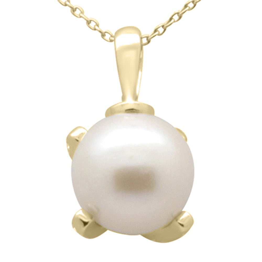 SPECIAL!.15ct G SI 14K Yellow Gold Diamond Pearl Pendant Necklace 18" Long Chain
