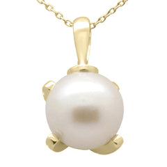 SPECIAL!.15ct G SI 14K Yellow Gold Diamond Pearl Pendant Necklace 18" Long Chain