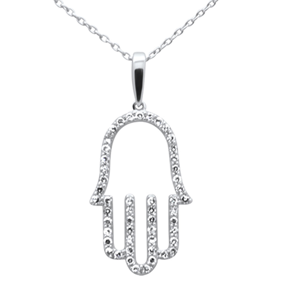 SPECIAL!.25ct G SI 14K White Gold Diamond Hand of Hamsa Pendant Necklace 18" Long Chain