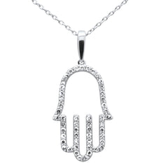 SPECIAL!.25ct G SI 14K White Gold Diamond Hand of Hamsa Pendant Necklace 18" Long Chain