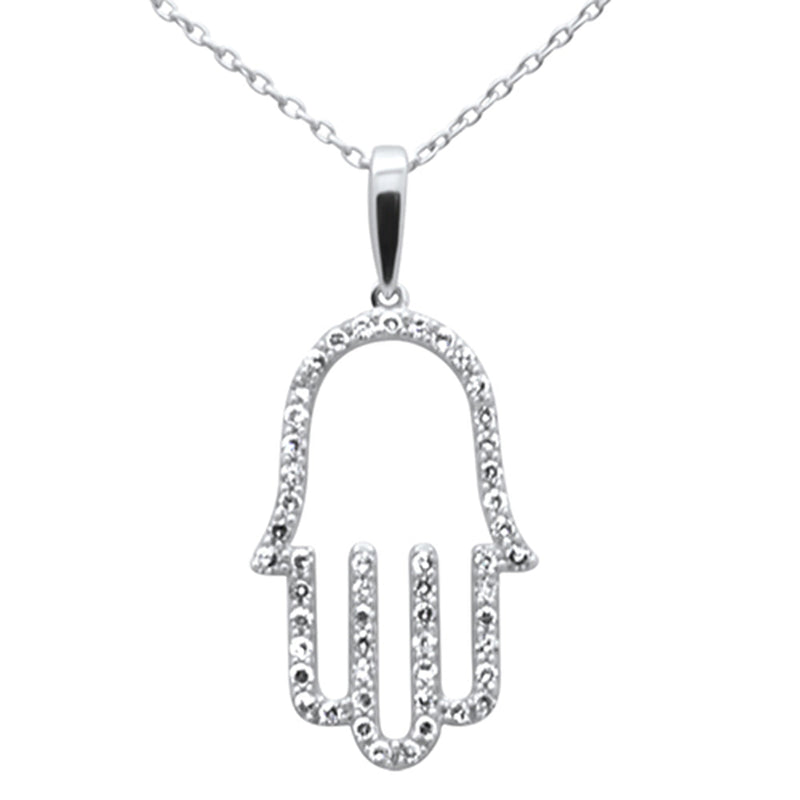 SPECIAL!.25ct G SI 14K White Gold Diamond Hand of Hamsa Pendant Necklace 18" Long Chain