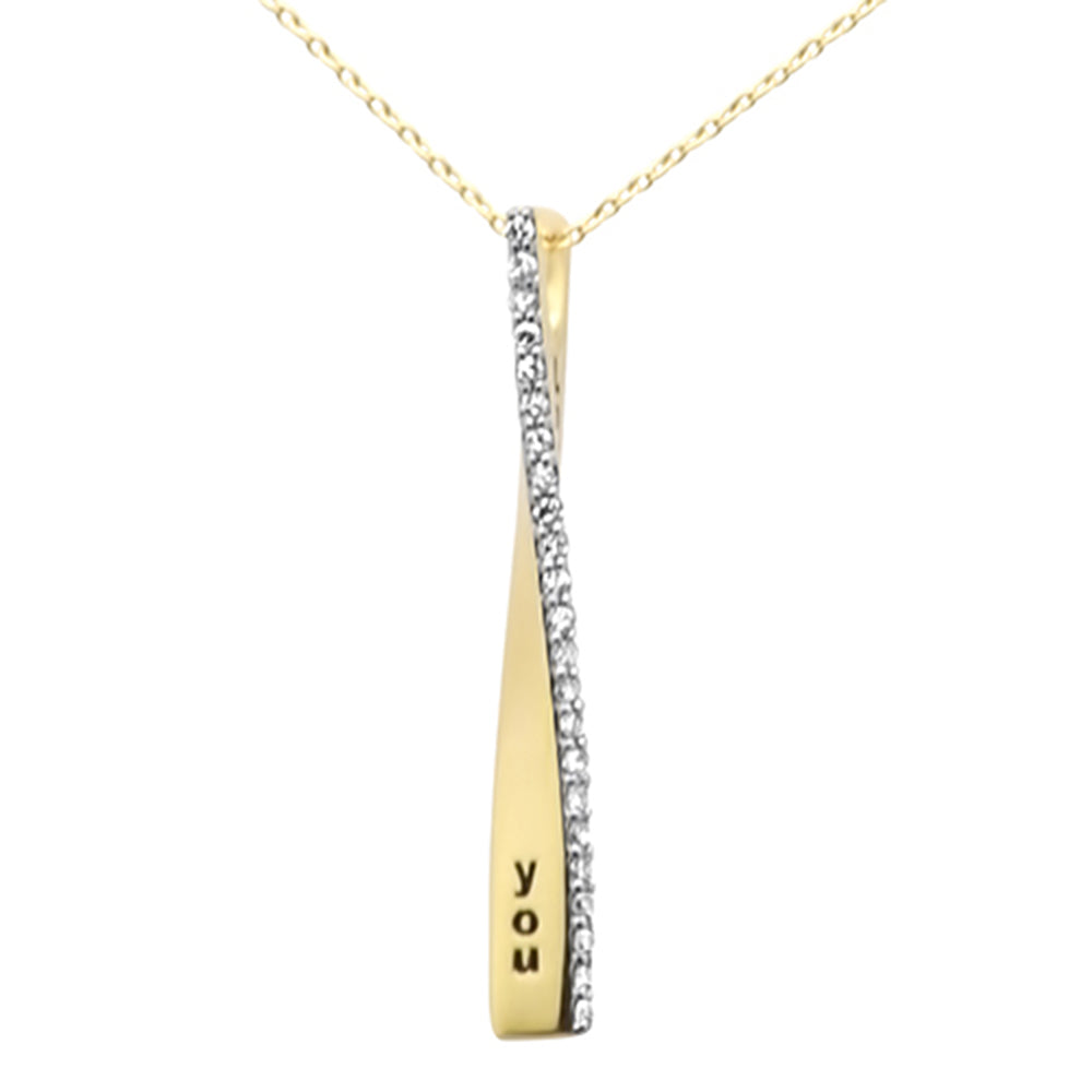 SPECIAL!.16ct G SI 14K Yellow Gold Diamond "Love You" Engraved Pendant Necklace 18" Long Chain