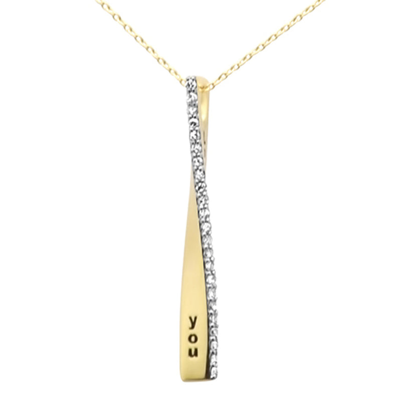 SPECIAL!.16ct G SI 14K Yellow Gold Diamond "Love You" Engraved Pendant Necklace 18" Long Chain