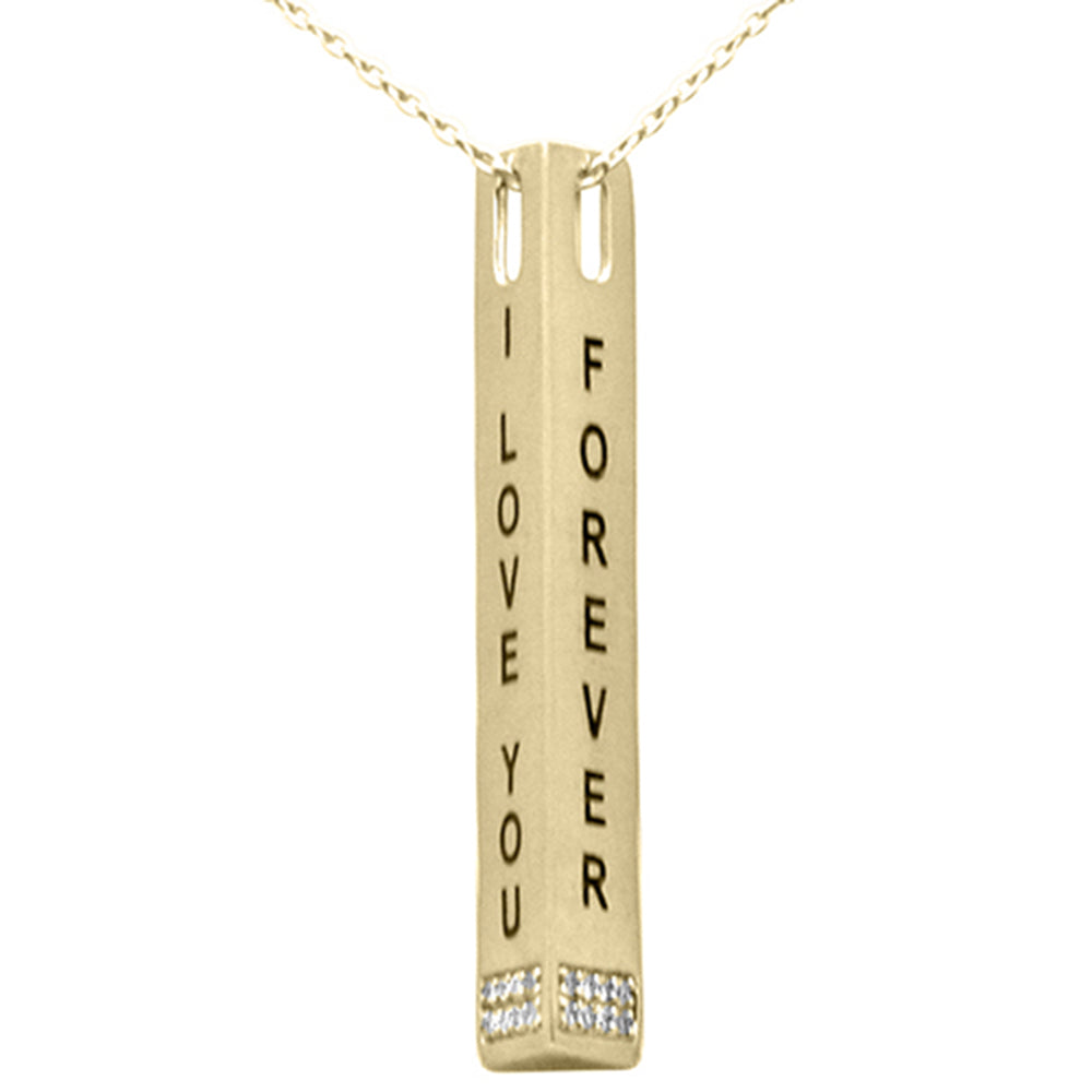 SPECIAL!.08ct G SI 14K Yellow Gold Diamond "I Love You Forever" Engraved Pendant Necklace 18" Long Chain