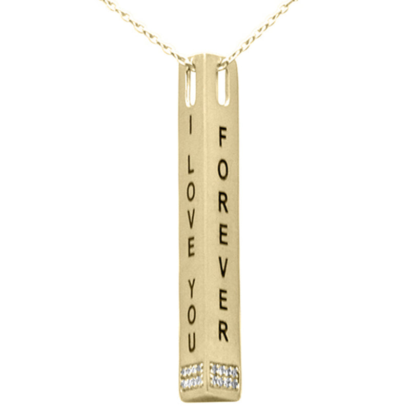 SPECIAL!.08ct G SI 14K Yellow Gold Diamond "I Love You Forever" Engraved Pendant Necklace 18" Long Chain