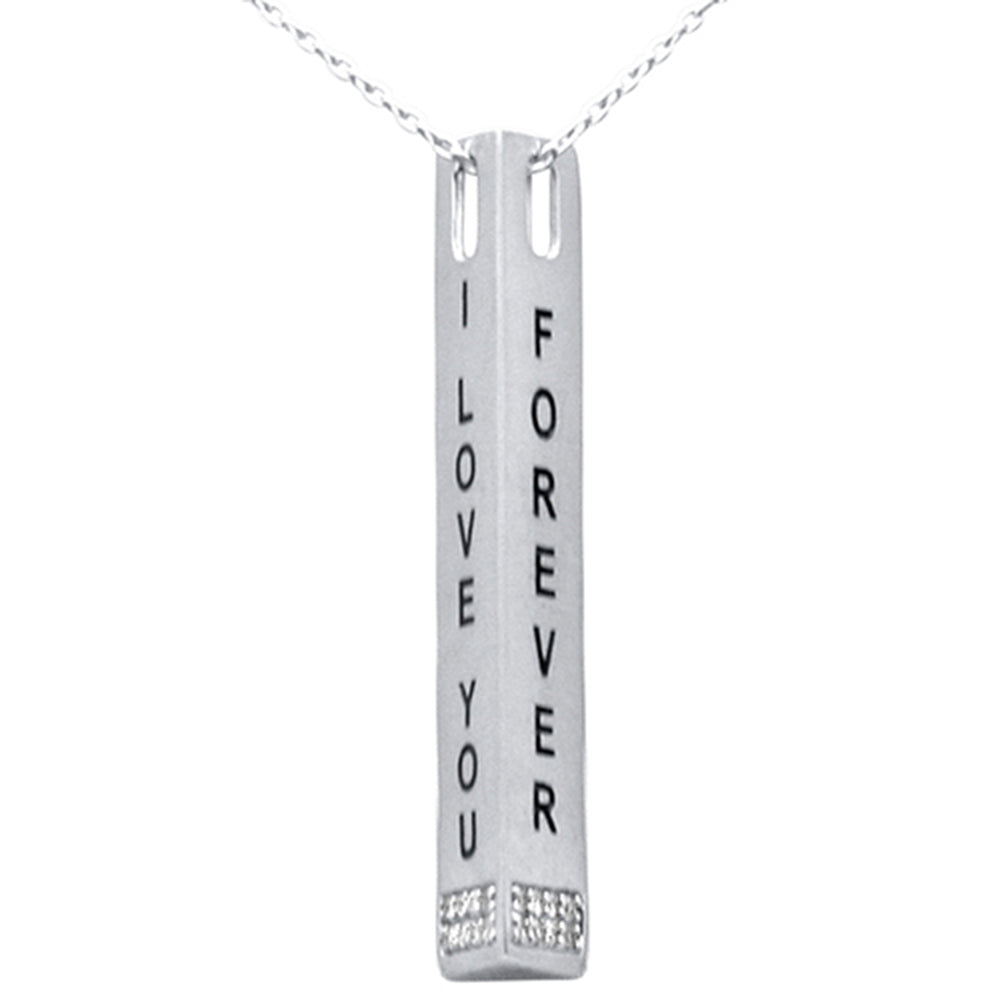 SPECIAL!.08ct G SI 14K White Gold Diamond "I Love You Forever" Engraved Pendant Necklace 18" Long Chain