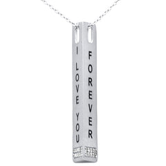 SPECIAL!.08ct G SI 14K White Gold Diamond "I Love You Forever" Engraved Pendant Necklace 18" Long Chain