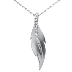 SPECIAL! .10ct G SI 14K White Gold Diamond Leaf Pendant Necklace 18" Long Chain