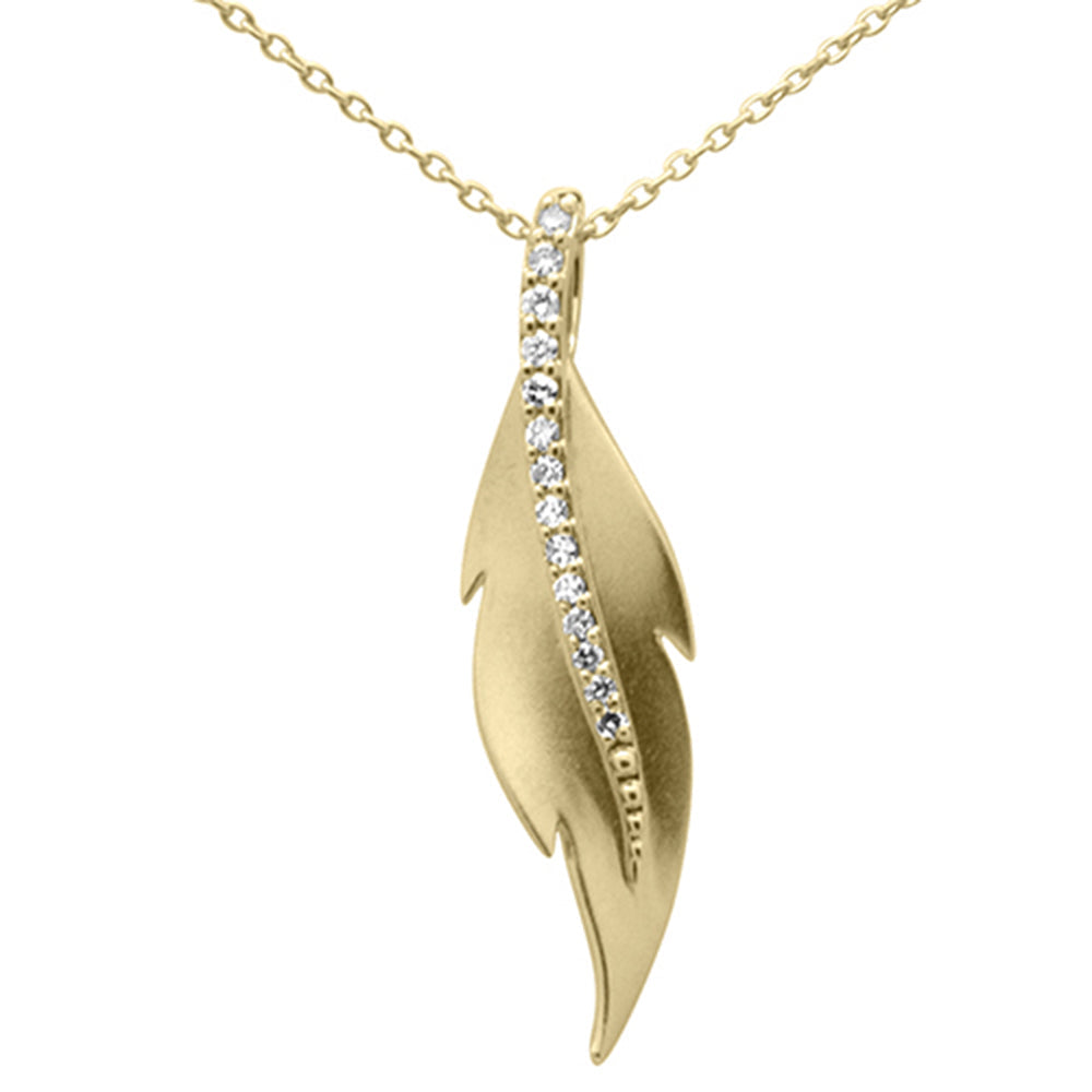 SPECIAL! .10ct G SI 14K Yellow Gold Diamond Leaf Pendant Necklace 18" Long Chain