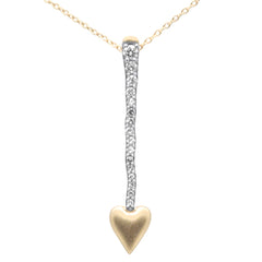 SPECIAL! .16ct G SI 14K Yellow Gold Diamond Heart Arrow Pendant Necklace 18" Long Chain
