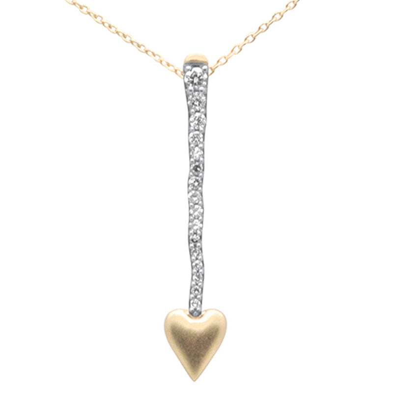 SPECIAL! .16ct G SI 14K Yellow Gold Diamond Heart Arrow Pendant Necklace 18" Long Chain