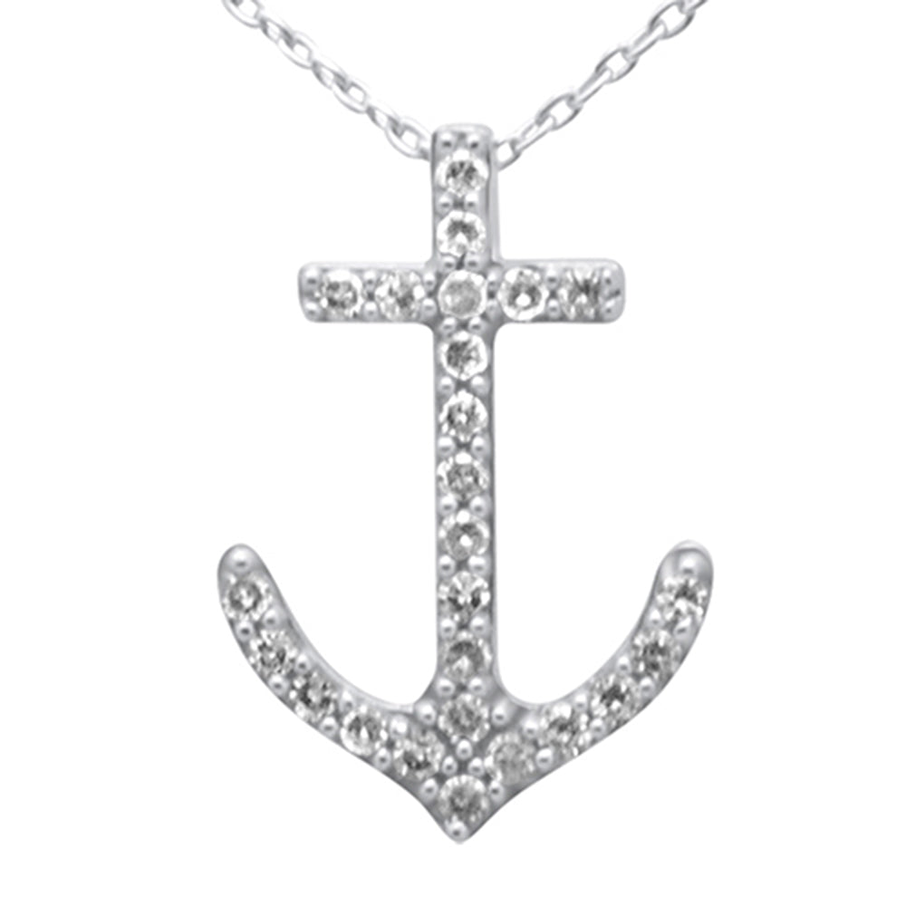 SPECIAL! .20ct G SI 14K White Gold Diamond Anchor Pendant Necklace 18" Long Chain