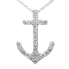 SPECIAL! .20ct G SI 14K White Gold Diamond Anchor Pendant Necklace 18" Long Chain