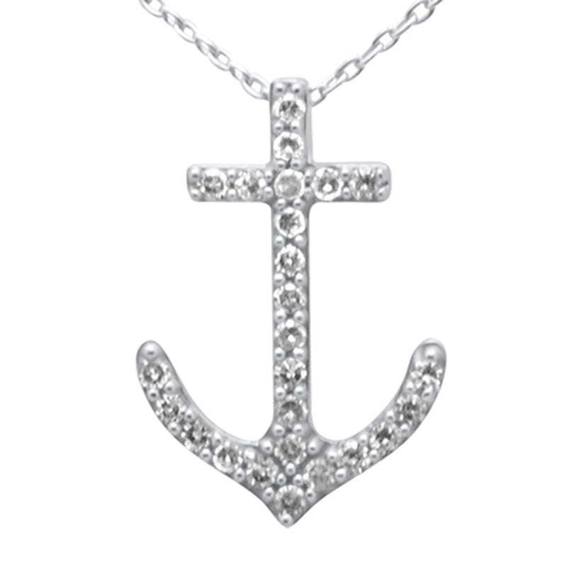 SPECIAL! .20ct G SI 14K White Gold Diamond Anchor Pendant Necklace 18" Long Chain