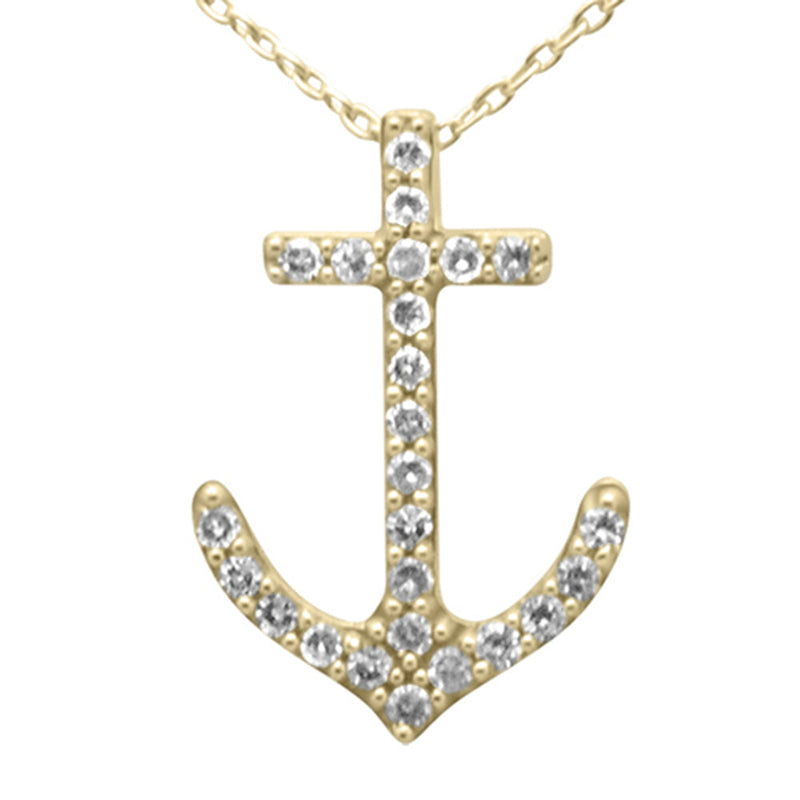 SPECIAL! .20ct G SI 14K Yellow Gold Diamond Anchor Pendant Necklace 18" Long Chain
