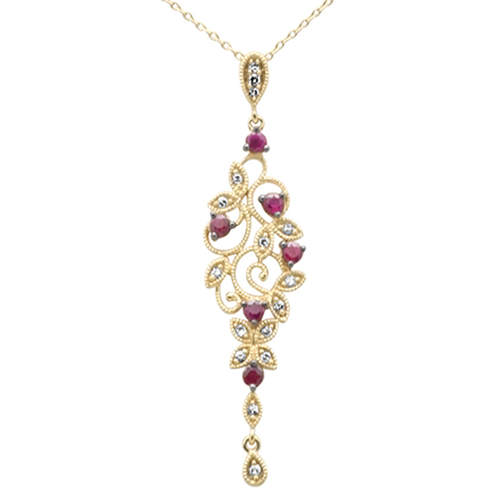 GEMSTONE CLOSEOUT! .48ct G SI 14K Yellow Gold Diamond & Ruby Gemstones Pendant Necklace 18" Long Chain