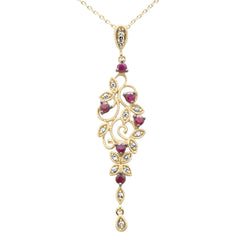 GEMSTONE CLOSEOUT! .48ct G SI 14K Yellow Gold Diamond & Ruby Gemstones Pendant Necklace 18" Long Chain