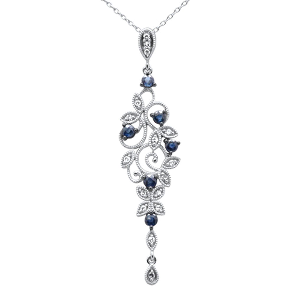 DIAMOND  CLOSEOUT! .48ct G SI 14K White Gold Diamond Blue Sapphire Gemstones Pendant Necklace 18" Long Chain
