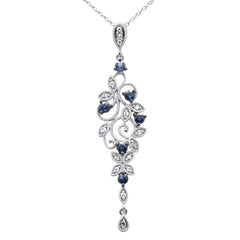 DIAMOND  CLOSEOUT! .48ct G SI 14K White Gold Diamond Blue Sapphire Gemstones Pendant Necklace 18" Long Chain