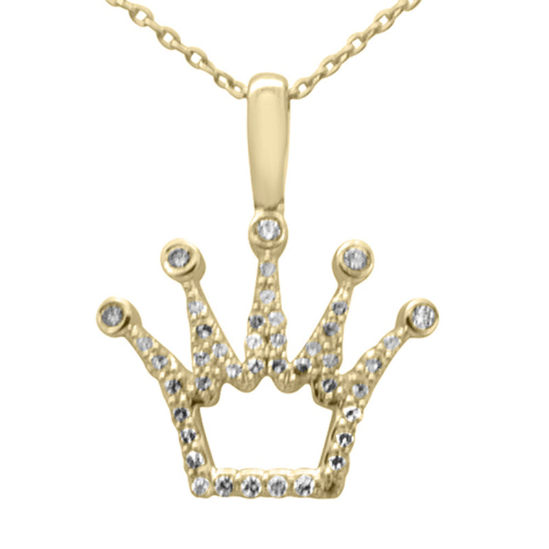 DIAMOND CLOSEOUT!  .25ct G SI 14K Yellow Gold Diamond Crown Pendant Necklace 18" Long Chain