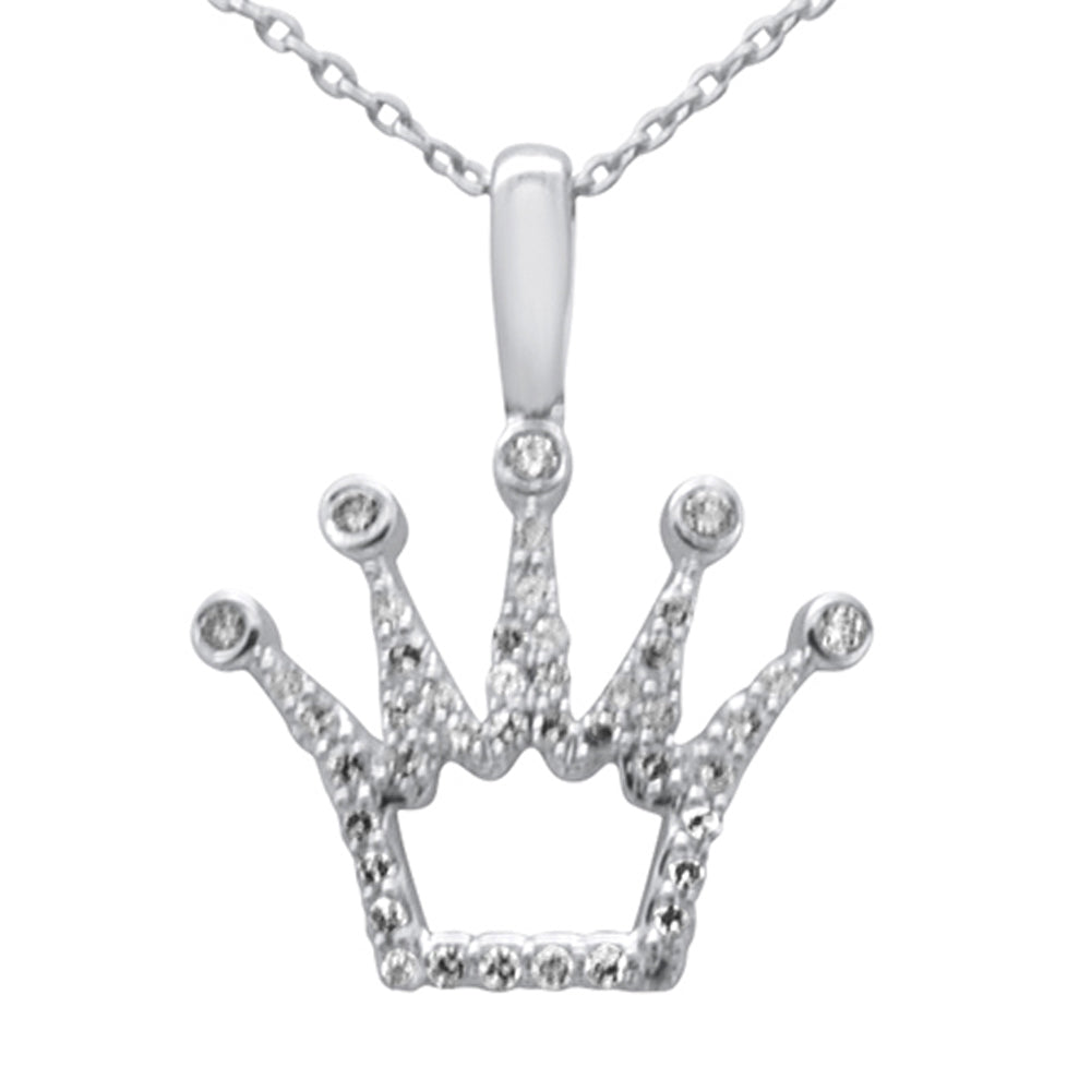 SPECIAL!.25ct G SI 14K White Gold Diamond Crown Pendant Necklace 18" Long Chain