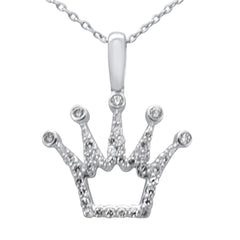 SPECIAL!.25ct G SI 14K White Gold Diamond Crown Pendant Necklace 18" Long Chain