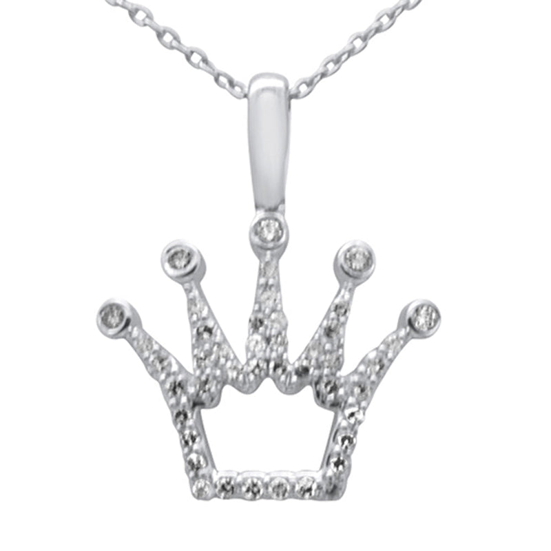 SPECIAL!.25ct G SI 14K White Gold Diamond Crown Pendant Necklace 18" Long Chain