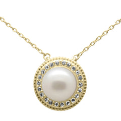 SPECIAL! .11ct G SI 14K Yellow Gold Diamond Pearl Pendant Necklace 18" Long Chain