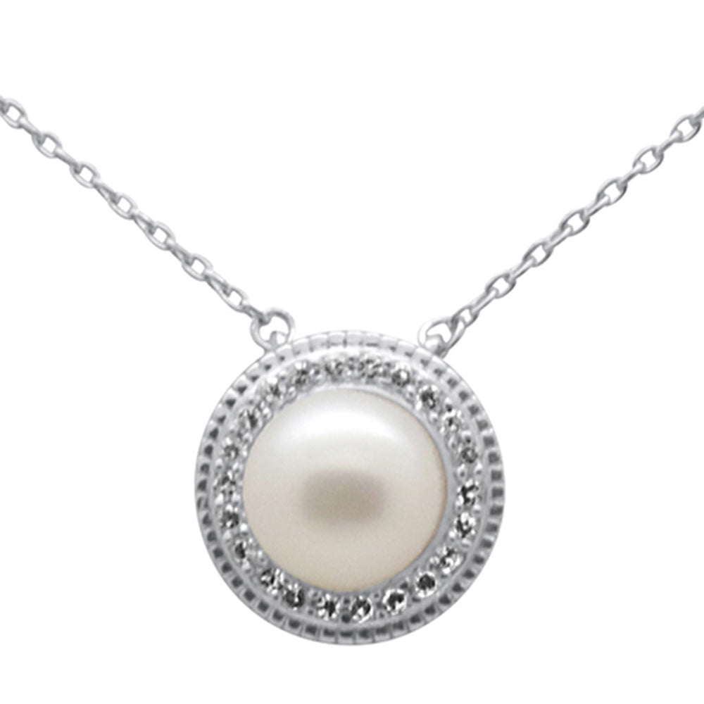 SPECIAL! .11ct G SI 14K White Gold Diamond Pearl Pendant Necklace 18" Long Chain