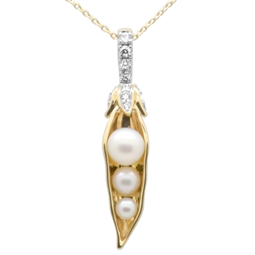 SPECIAL!.13ct G SI 14K Yellow Gold Diamond Pearl Pendant Necklace 18" Long Chain
