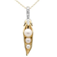 SPECIAL!.13ct G SI 14K Yellow Gold Diamond Pearl Pendant Necklace 18" Long Chain