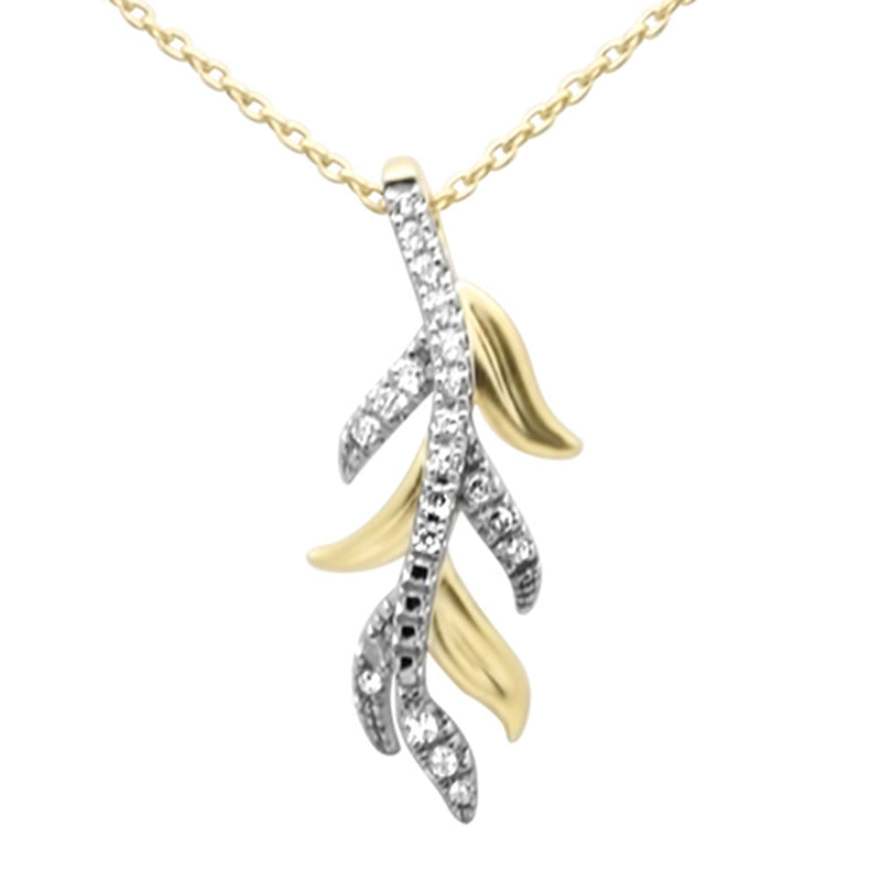 SPECIAL! .10ct G SI 14K Yellow Gold Diamond Leaf Pendant Necklace 18" Long Chain