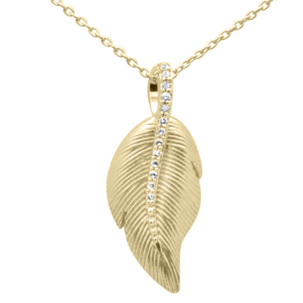 SPECIAL! .06ct G SI 14K Yellow Gold Diamond Leaf Pendant Necklace 18" Long Chain