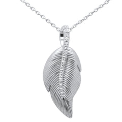 SPECIAL! .06ct G SI 14K White Gold Diamond Leaf Pendant Necklace 18" Long Chain