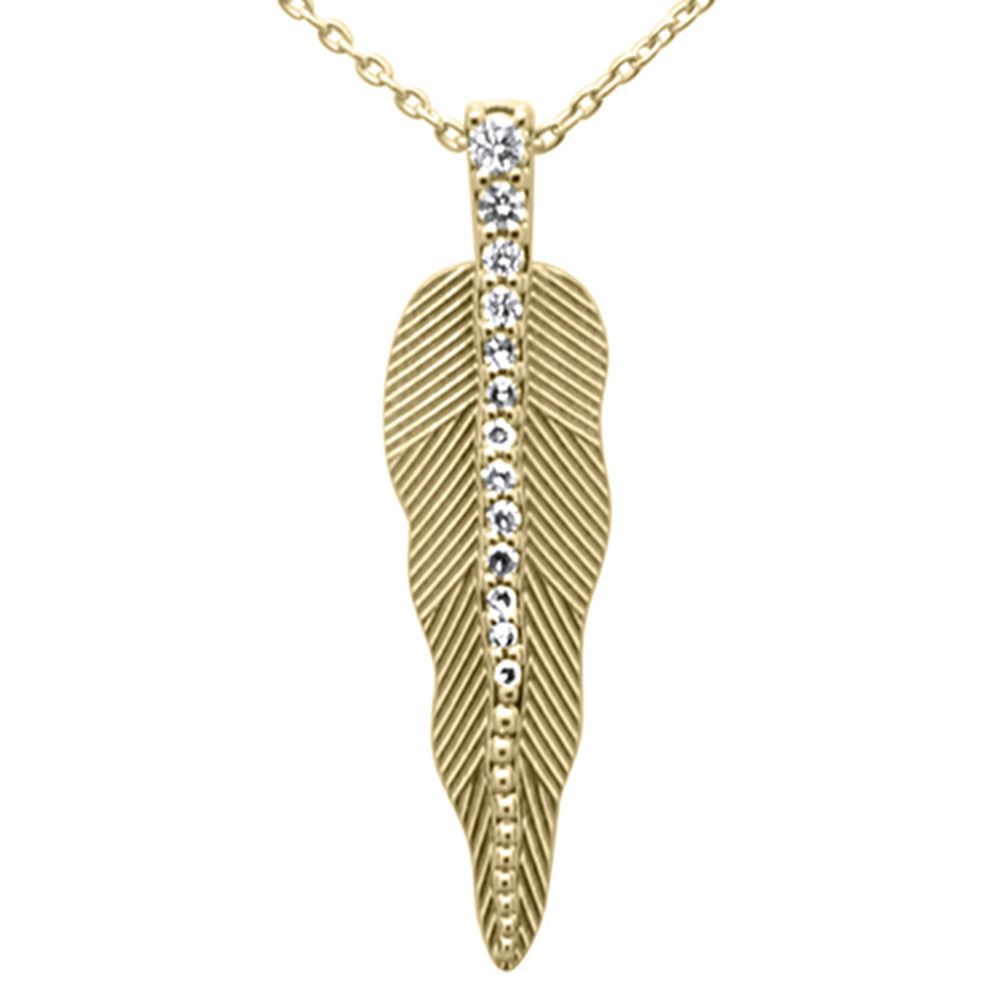 SPECIAL!.13ct G SI 14K Yellow Gold Diamond Leaf Pendant Necklace 18" Long Chain
