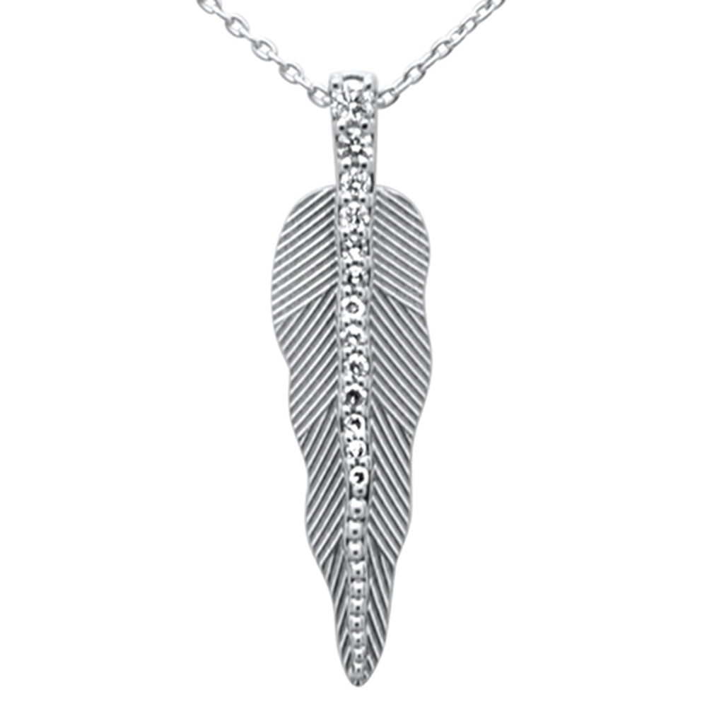 SPECIAL!.13ct G SI 14K White Gold Diamond Leaf Pendant Necklace 18" Long Chain
