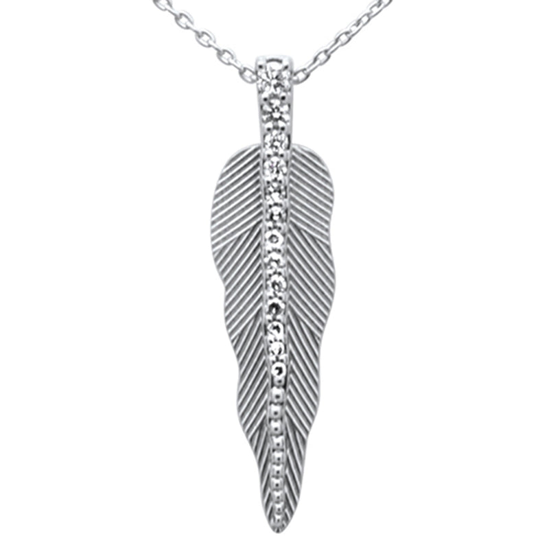 SPECIAL!.13ct G SI 14K White Gold Diamond Leaf Pendant Necklace 18" Long Chain